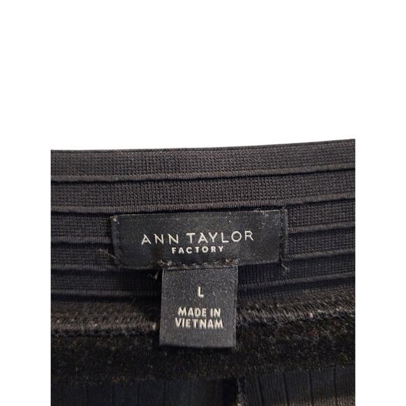 Ann Taylor Factory Pants Black Ribbed Easy Pull On LG Cropped Wide Leg Pant - Picture 2 of 5